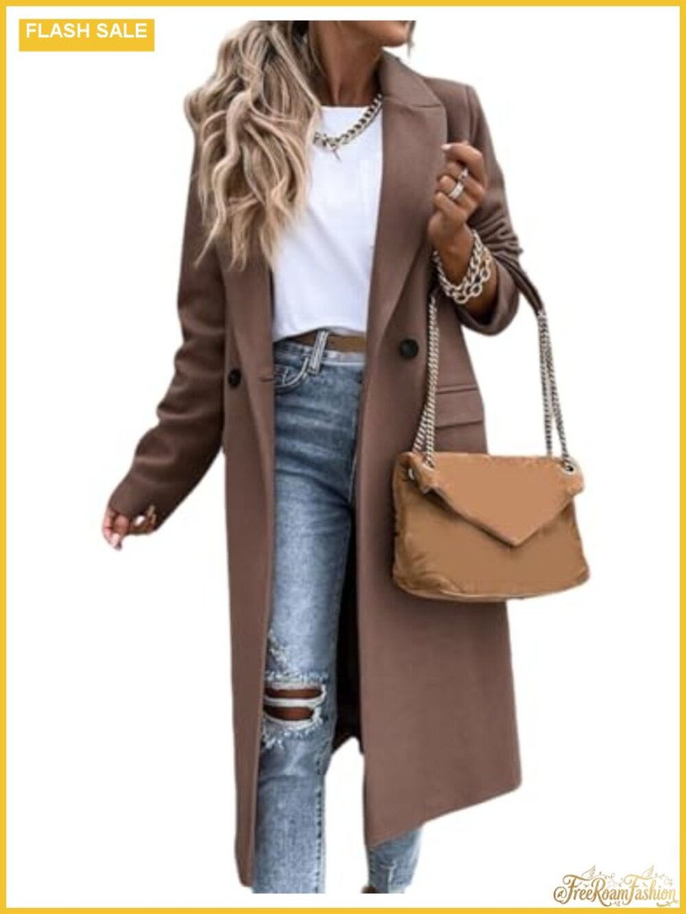 Womens Long Wool Coat Fall Winter Peacoat Notch Lapel Fully Lined